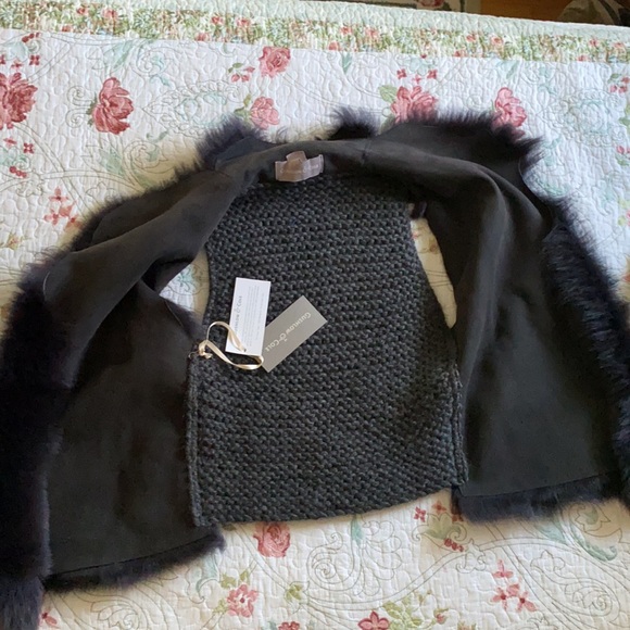 Graphite color, hand knit / toscana Gushlow & Cole fur sheepskin gilet vest. New - Picture 2 of 5